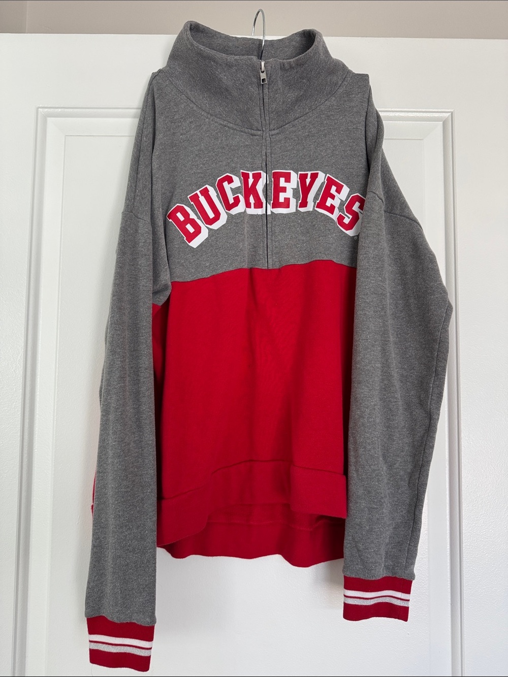 PINK Victoria's Secret Grey & Red Half-Zip Buckeyes Pullover